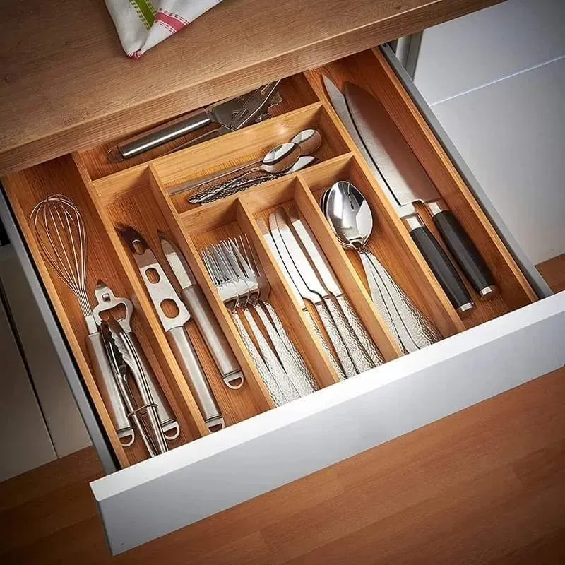 Bamboo Expandable wooden cutlery drawer organizer