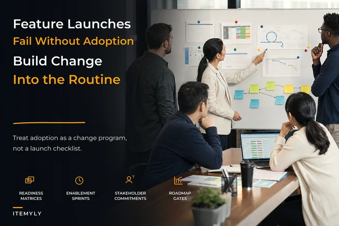 Feature launches fail without change management routines and commitments