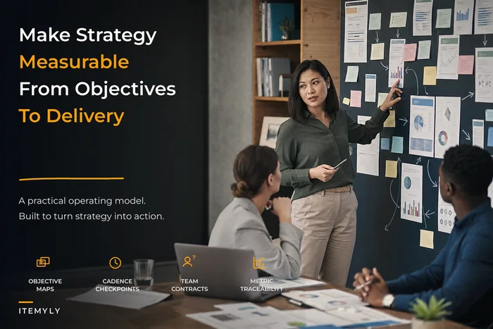 Make strategy measurable: an operating model that maps objectives → roadmap → delivery