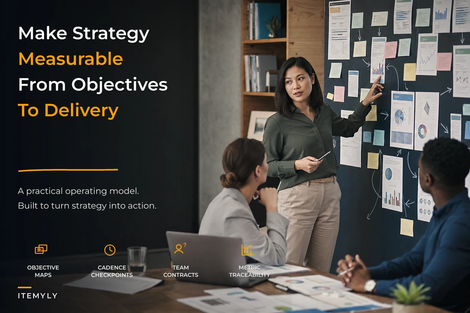 Make strategy measurable: an operating model that maps objectives → roadmap → delivery
