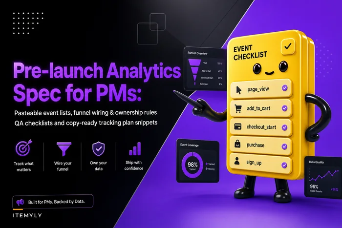 Pre-launch analytics spec: pasteable event lists, funnel wiring and QA sign-offs for PMs