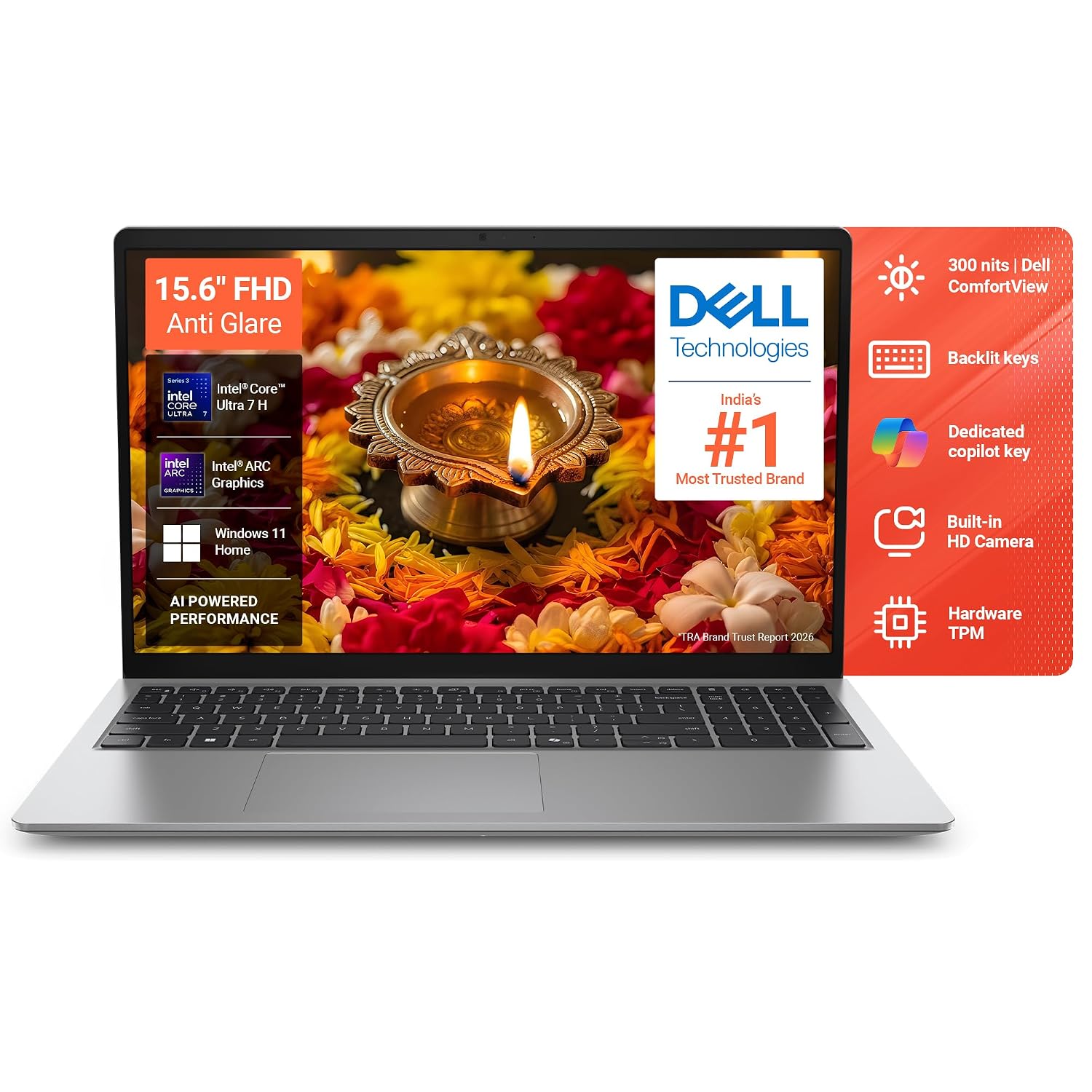 Dell 15 AI Laptop – Intel Core Ultra 7 255H, 16GB DDR5 RAM, 512GB SSD, 15.6-inch FHD
