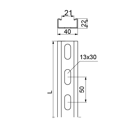 Ceownik wzmocniony CWC40H22/3 - 3000x40x22 mm - zdjęcie 2
