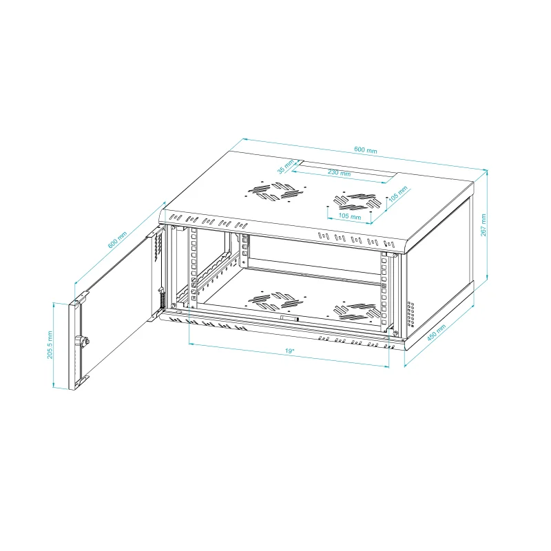 Szafa RACK 19" 4U 450 wisząca Professional szkło czarna - zdjęcie 11
