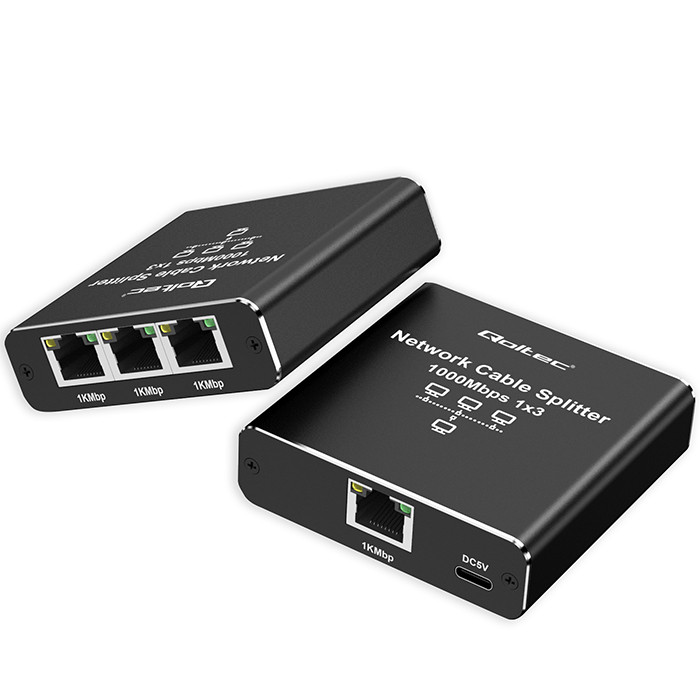 Qoltec Rozdzielacz Splitter Ethernet mini SWITCH 1x3 RJ45 | 1000Mb/s | USB-C | Aluminium - zdjęcie 1