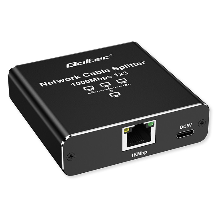 Qoltec Rozdzielacz Splitter Ethernet mini SWITCH 1x3 RJ45 | 1000Mb/s | USB-C | Aluminium - zdjęcie 7