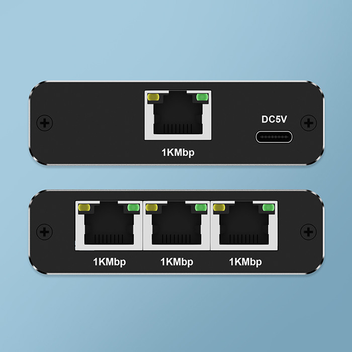 Qoltec Rozdzielacz Splitter Ethernet mini SWITCH 1x3 RJ45 | 1000Mb/s | USB-C | Aluminium - zdjęcie 8