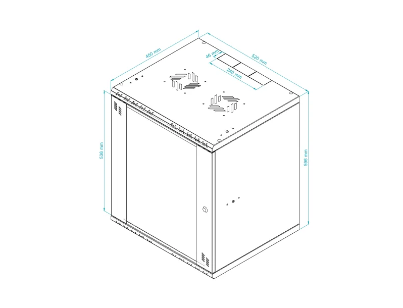 Szafa RACK wisząca 19" 12U 450 szkło Standard czarna - zdjęcie 5