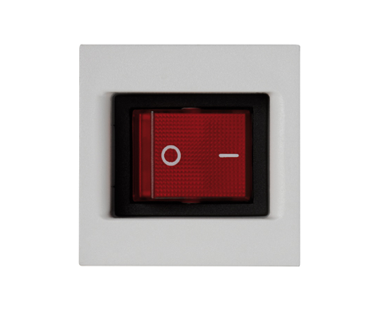 Łącznik dwubiegunowy, K45, z sygnalizacja załączenia kolor: czerwony, 250V, 16AX, 45×45mm, czysta biel