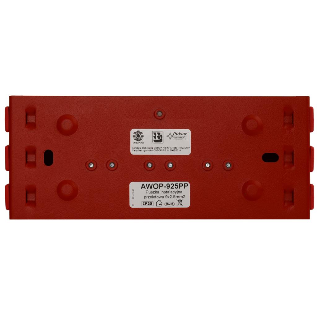 Puszka instalacyjna przelotowa 9x2,5mm2, prostokątna AWOP925PP - zdjęcie 3