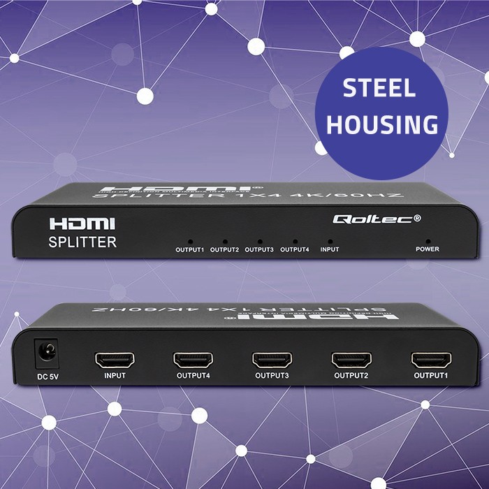 Qoltec Aktywny rozdzielacz Splitter 4 x HDMI 4K x 2K | 6Gb/s | 60Hz | High stability - zdjęcie 2