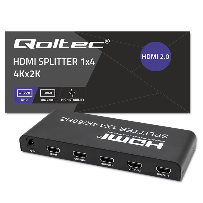 Qoltec Aktywny rozdzielacz Splitter 4 x HDMI 4K x 2K | 6Gb/s | 60Hz | High stability - zdjęcie 6