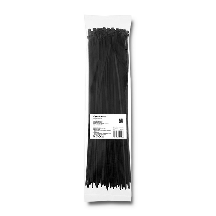 Qoltec Opaski zaciskowe Trytki kablowe | 4.8*400mm | 100 szt. | Nylon66 | UV | Czarne - zdjęcie 1
