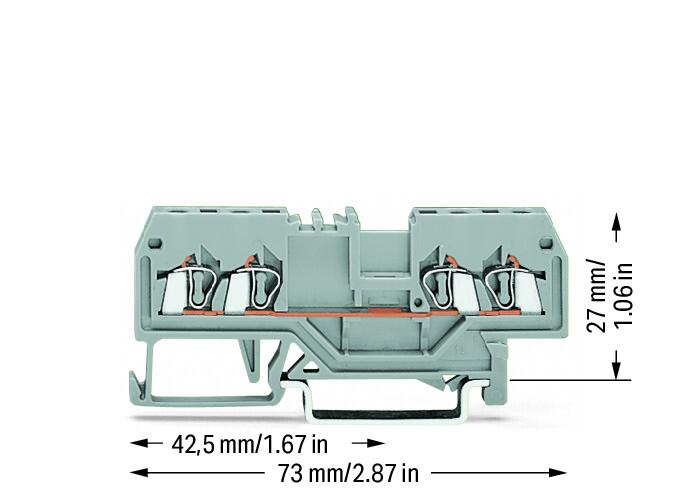 Złączka przelotowa 4-przewodowa; 1,5 mm²; opis na środku; na szynę TS 35 x 15 i 35 x 7,5; CAGE CLAMP®; 1,50 mm²; szary - zdjęcie 2
