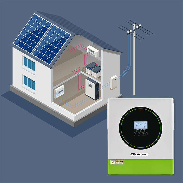 Qoltec Hybrydowy inwerter solarny Off-Grid 3500W | 100A | 24V | MPPT | BMS | opcja Wi-fi |Sinus | Power factor 1.0 - zdjęcie 5