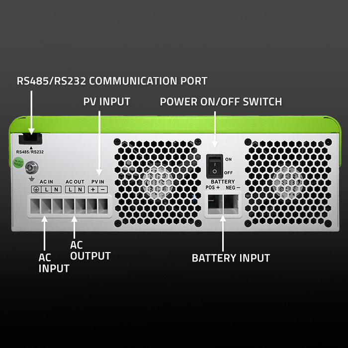 Qoltec Hybrydowy inwerter solarny Off-Grid 3500W | 100A | 24V | MPPT | BMS | opcja Wi-fi |Sinus | Power factor 1.0 - zdjęcie 7