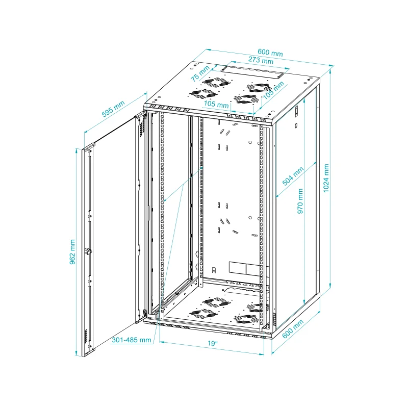 Szafa RACK cabinet 19" 21U 600 mm, glass/black C series gatunek II - zdjęcie 8