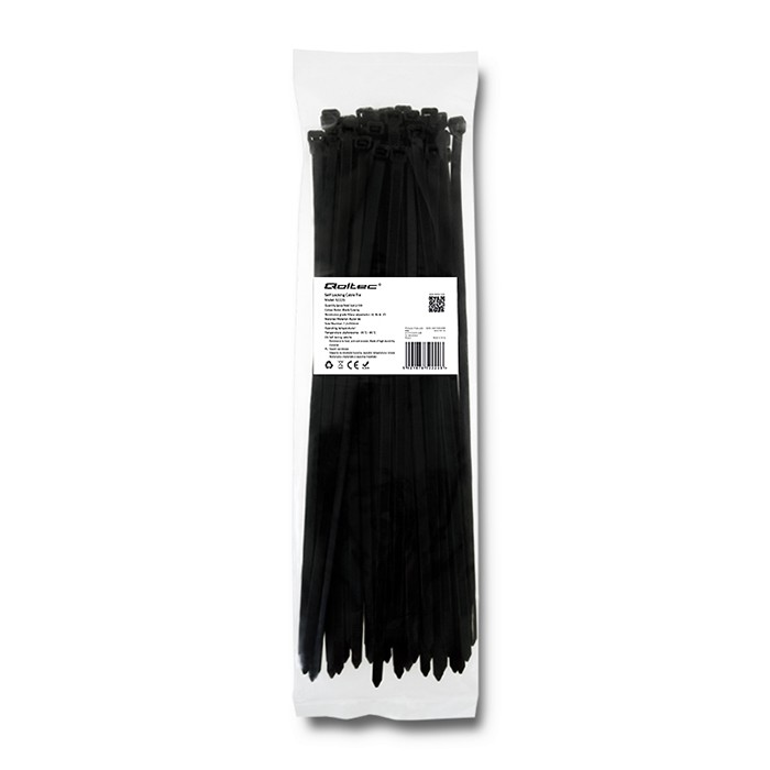 Qoltec Opaski zaciskowe Trytki kablowe | 7.2*350mm | 50 szt. | Nylon66 | UV | Czarne - zdjęcie 1