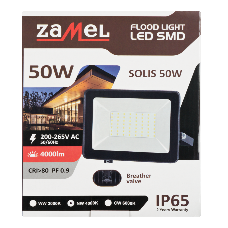 Naświetlacz LED SOLIS 50W 230V IP65 czarny, barwa biała ciepła TYP: NAS-50WW - zdjęcie 3