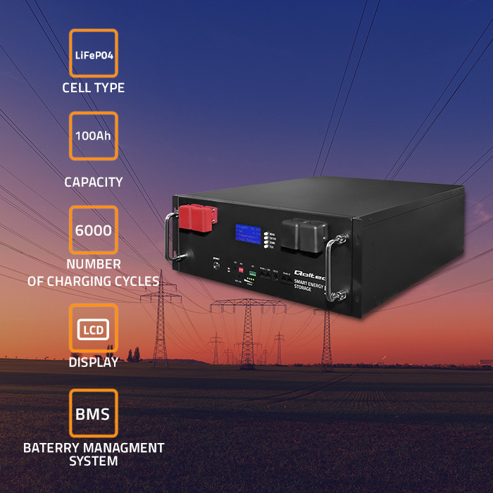Qoltec Stabilny Magazyn energii LiFePO4 do RACK | 5.12kWh | 51.2V | 100Ah | BMS | LCD - zdjęcie 3