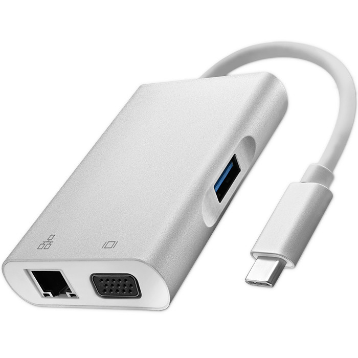 Qoltec Hub Adapter USB-C 3.1 4w1 | USB 3.0 | VGA | RJ45 | USB-C PD 92W - zdjęcie 1