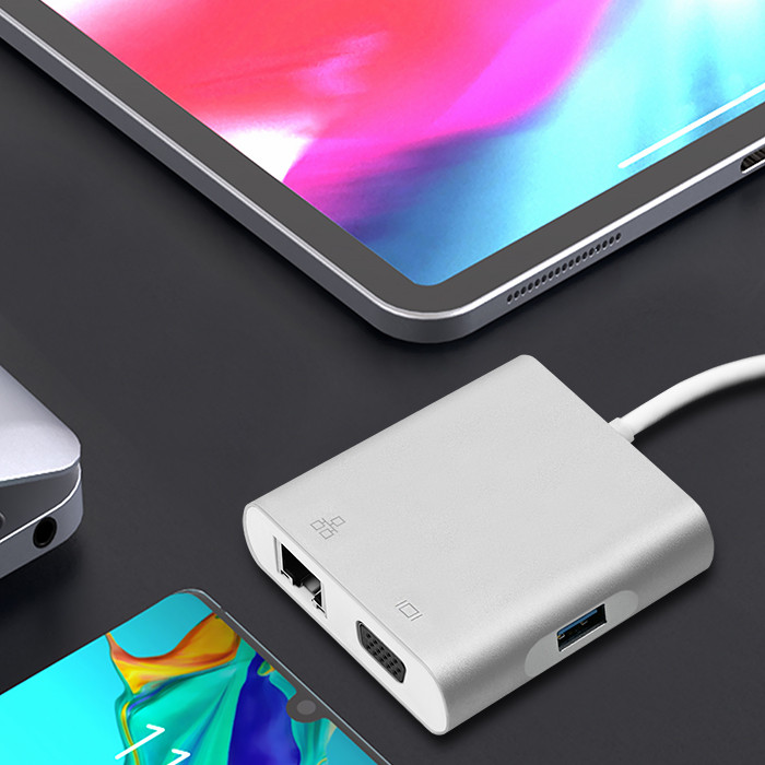 Qoltec Hub Adapter USB-C 3.1 4w1 | USB 3.0 | VGA | RJ45 | USB-C PD 92W - zdjęcie 3