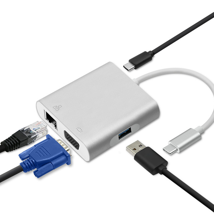 Qoltec Hub Adapter USB-C 3.1 4w1 | USB 3.0 | VGA | RJ45 | USB-C PD 92W - zdjęcie 4