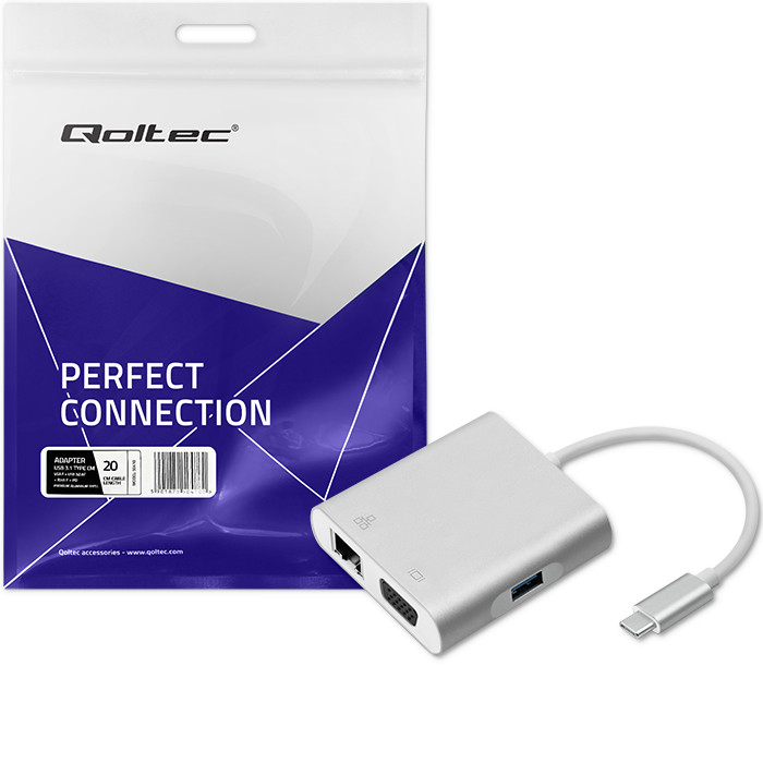 Qoltec Hub Adapter USB-C 3.1 4w1 | USB 3.0 | VGA | RJ45 | USB-C PD 92W - zdjęcie 8