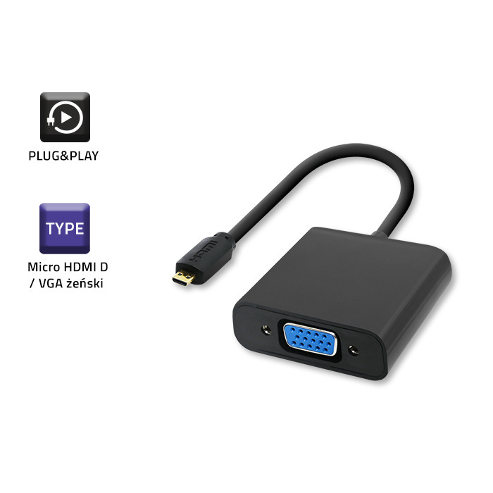 Qoltec Adapter Micro HDMI D męski | VGA żeńskie | 0.2m - zdjęcie 3