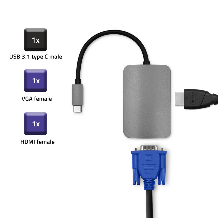 Qoltec Hub Adapter USB-C 3.1 2w1 | HDMI 4K | VGA - zdjęcie 3