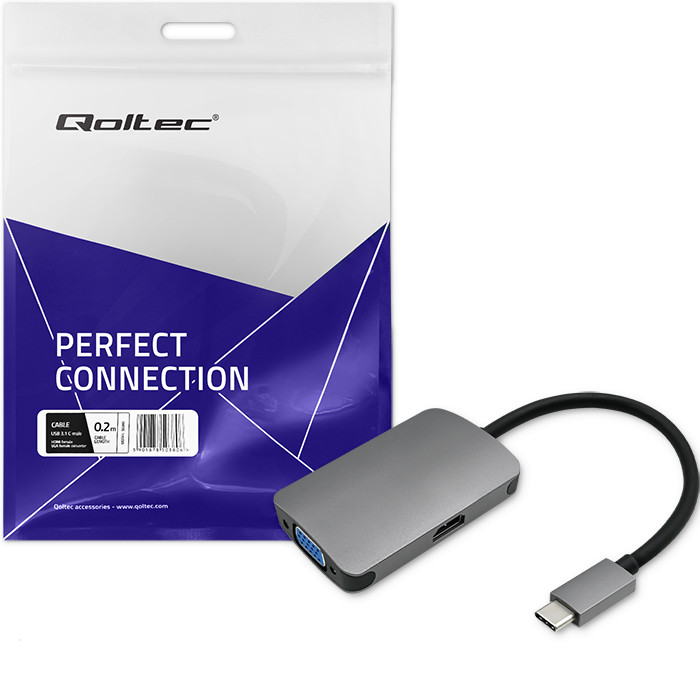 Qoltec Hub Adapter USB-C 3.1 2w1 | HDMI 4K | VGA - zdjęcie 5