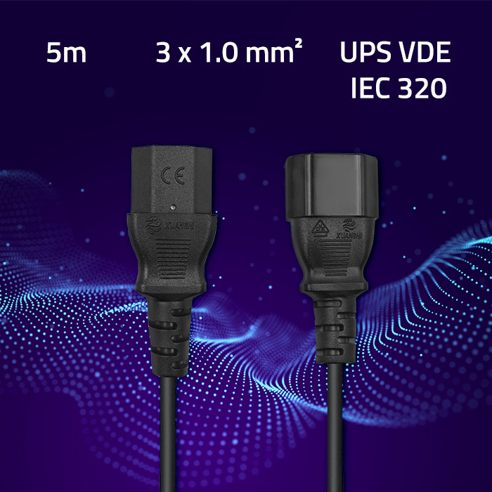 Qoltec Kabel przedłużający zasilający IEC C13/C14 | 3x1.00mm² | 5m - zdjęcie 2