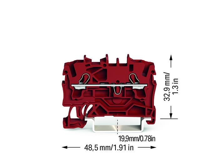 złączka przelotowa 2-przewodowa; 2,5 mm²; do zastosowań Ex e II; opis z boku i na środku; na szynę TS 35 x 15 i 35 x 7,5; Push-in CAGE CLAMP®; 2,50 mm²; czerwony - zdjęcie 2