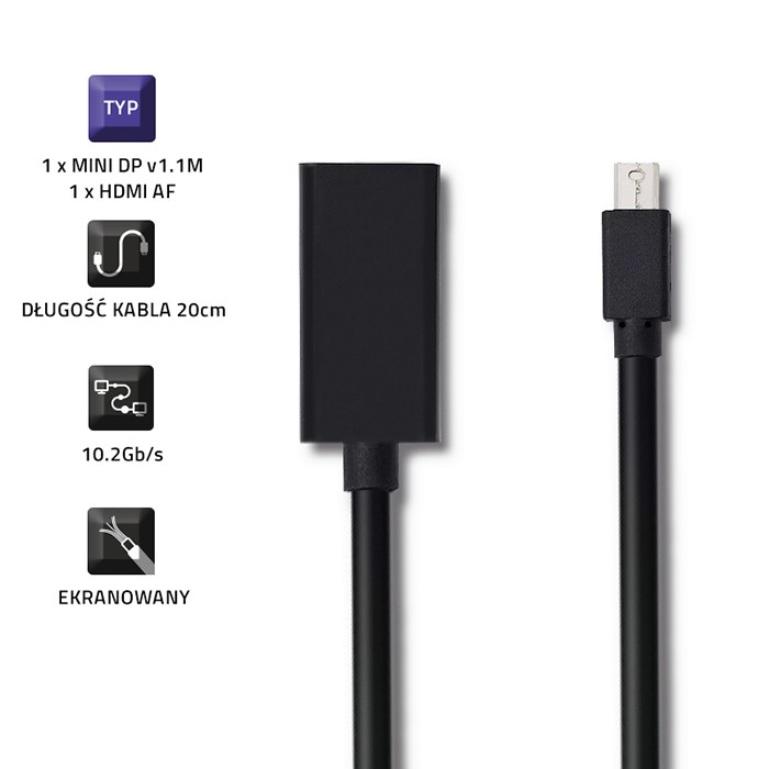 Qoltec Mini DisplayPort v1.1 męski | HDMI A żeński | 4K | 0.2m - zdjęcie 3
