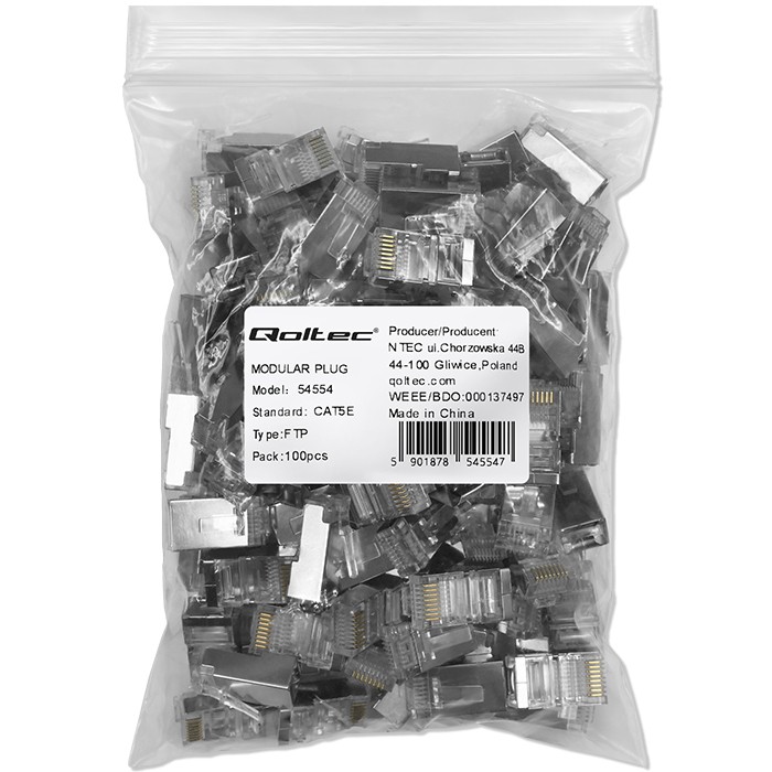 Qoltec Wtyk złącze modularne RJ45 | CAT5e | FTP | Pozłacane styki | 100 sztuk - zdjęcie 2