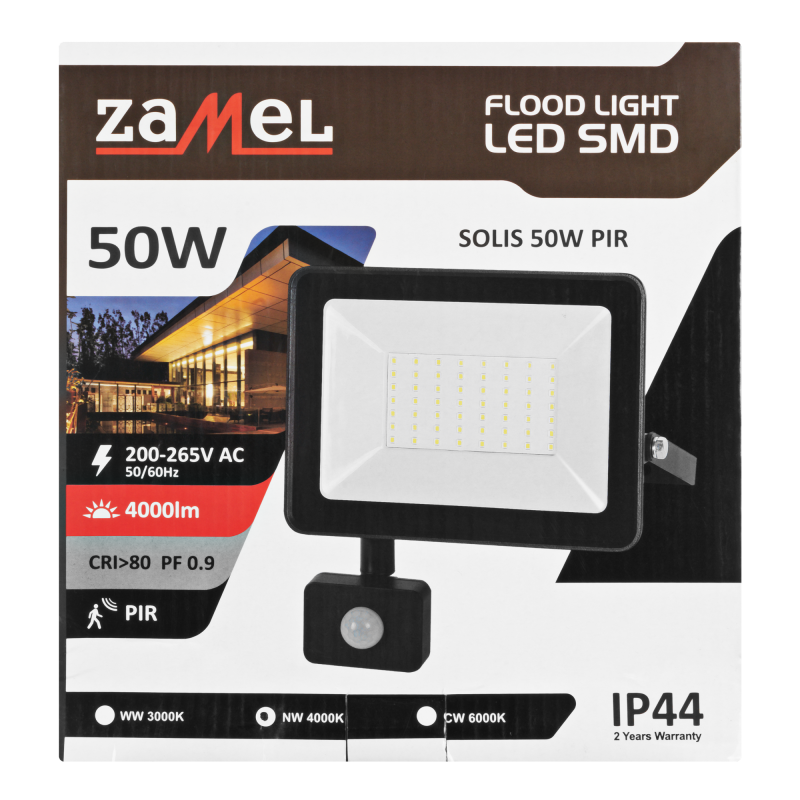 Naświetlacz LED SOLIS 50W 230V IP65 czarny, barwa biała ciepła TYP: NAS-50WW - zdjęcie 4