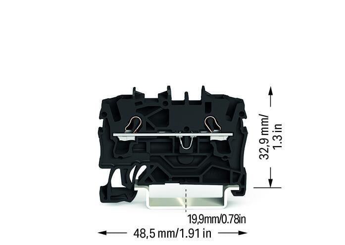 złączka przelotowa 2-przewodowa; 2,5 mm²; do zastosowań Ex e II; opis z boku i na środku; na szynę TS 35 x 15 i 35 x 7,5; Push-in CAGE CLAMP®; 2,50 mm²; czarny - zdjęcie 2