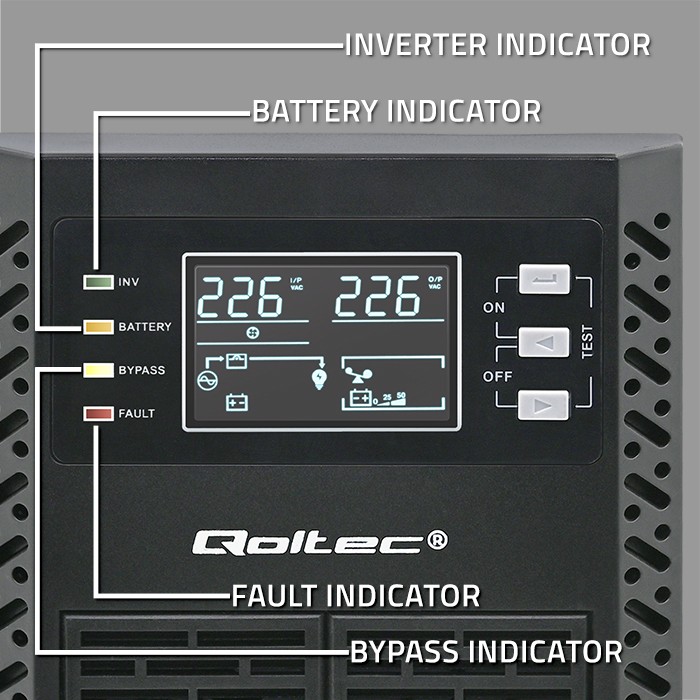 Qoltec Zasilacz awaryjny UPS | 1kVA | 1000W | Power Factor 1.0 | LCD | EPO | USB | On-line - zdjęcie 9