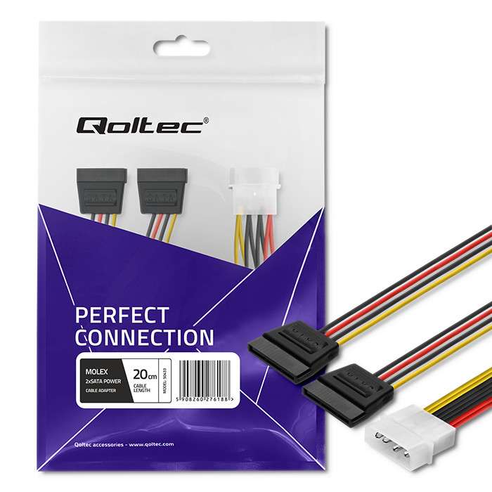 Qoltec Kabel adapter POWER MOLEX | 2xSATA | 0.2m - zdjęcie 4