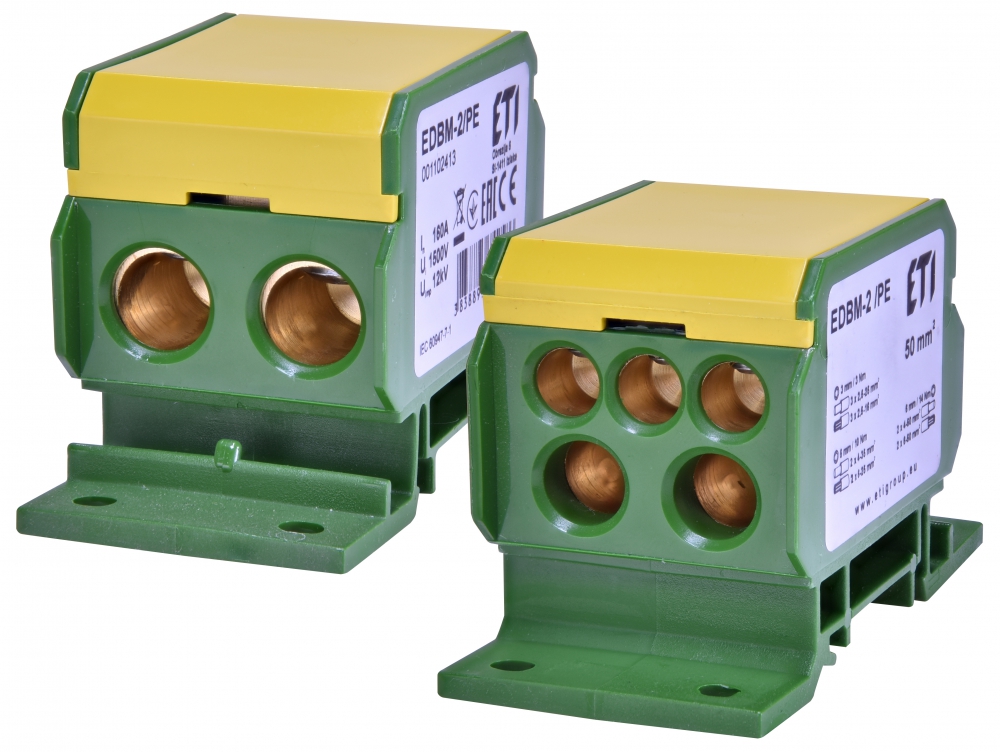 Blok rozdzielczy 160A (2x4-50mm2/2x4-35mm2+3x2,5-25mm2) żółto-zielony EDBM-2/PE