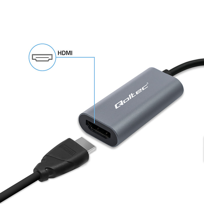 Qoltec Adapter Aluminiowa Przejściówka USB-C 3.1 MHL na HDMI 4K | 60Hz | 32AWG do Laptop Smartfon - zdjęcie 3