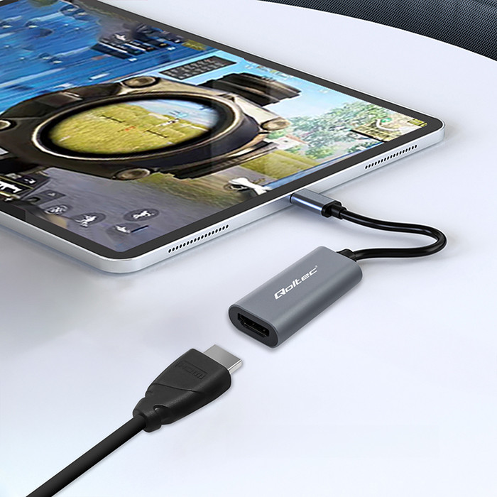 Qoltec Adapter Aluminiowa Przejściówka USB-C 3.1 MHL na HDMI 4K | 60Hz | 32AWG do Laptop Smartfon - zdjęcie 4
