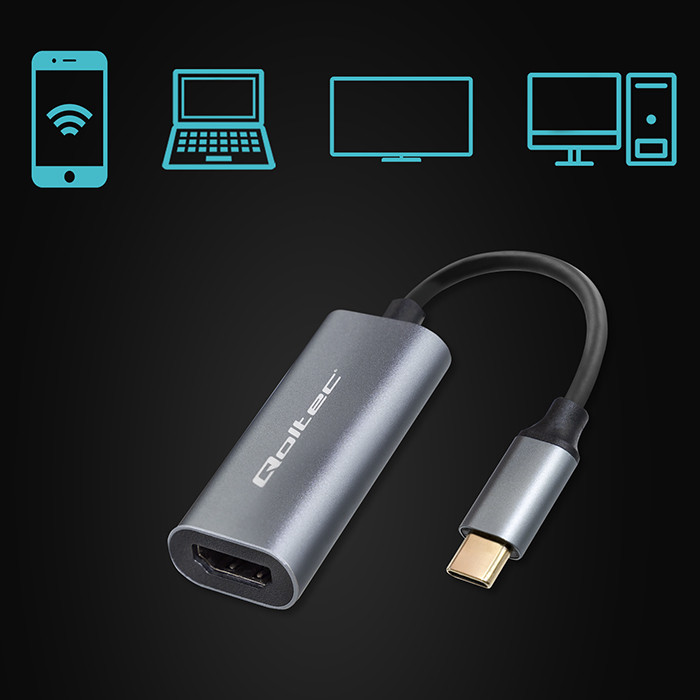 Qoltec Adapter Aluminiowa Przejściówka USB-C 3.1 MHL na HDMI 4K | 60Hz | 32AWG do Laptop Smartfon - zdjęcie 7