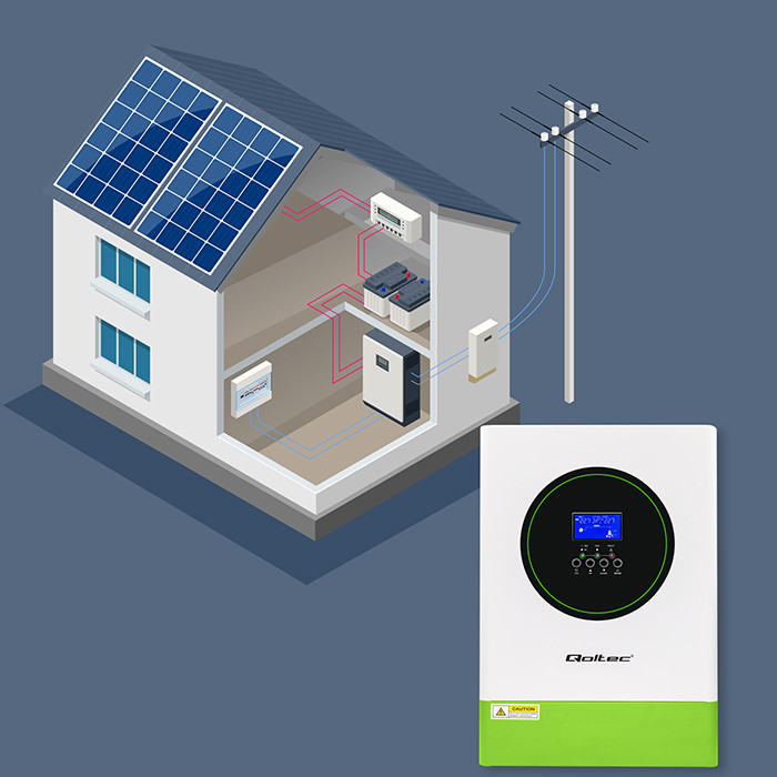 Qoltec Modularny Hybrydowy inwerter solarny Off-Grid 6200W | 120A | 48V | MPPT | do 12 jednostek | BMS | Sinus | opcja Wi-Fi | Power Factor 1.0 - zdjęcie 5