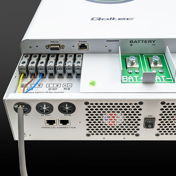 Qoltec Modularny Hybrydowy inwerter solarny Off-Grid 6200W | 120A | 48V | MPPT | do 12 jednostek | BMS | Sinus | opcja Wi-Fi | Power Factor 1.0 - zdjęcie 8