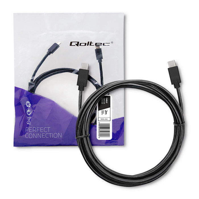 Qoltec Kabel USB 2.0 typ C męski | USB 2.0 typ C męski | 2m | Czarny - zdjęcie 1