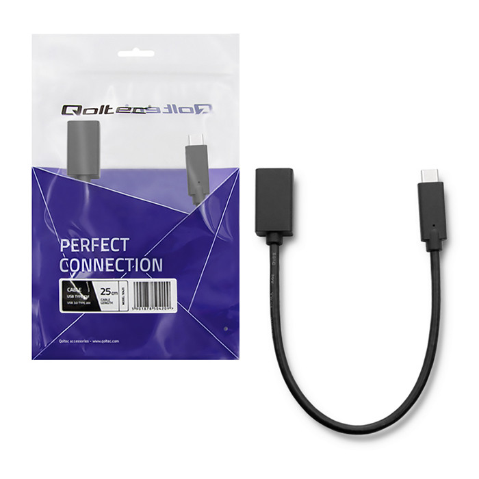 Qoltec Kabel USB 3.1 typ C męski | USB 3.0 typ A żeński | 0.25m - zdjęcie 2