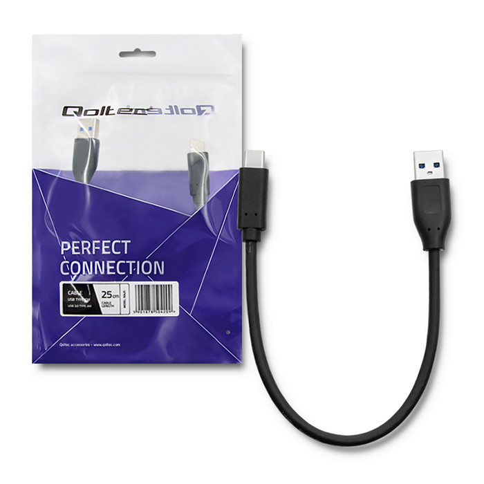 Qoltec Kabel USB typ C 3.1 męski  USB 3.0 typ A męski  0.25m - zdjęcie 2