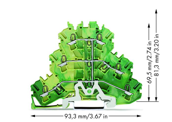 złączka 3-piętrowa; złączka PE 6-przewodowa; 2,5 mm²; PE; do zastosowań Ex e II; bez podstawki oznacznika; z mostkowaniem wewnętrznym; na szynę TS 35 x 15 i 35 x 7,5; Push-in CAGE CLAMP®; 2,50 mm²; żółto-zielony - zdjęcie 2