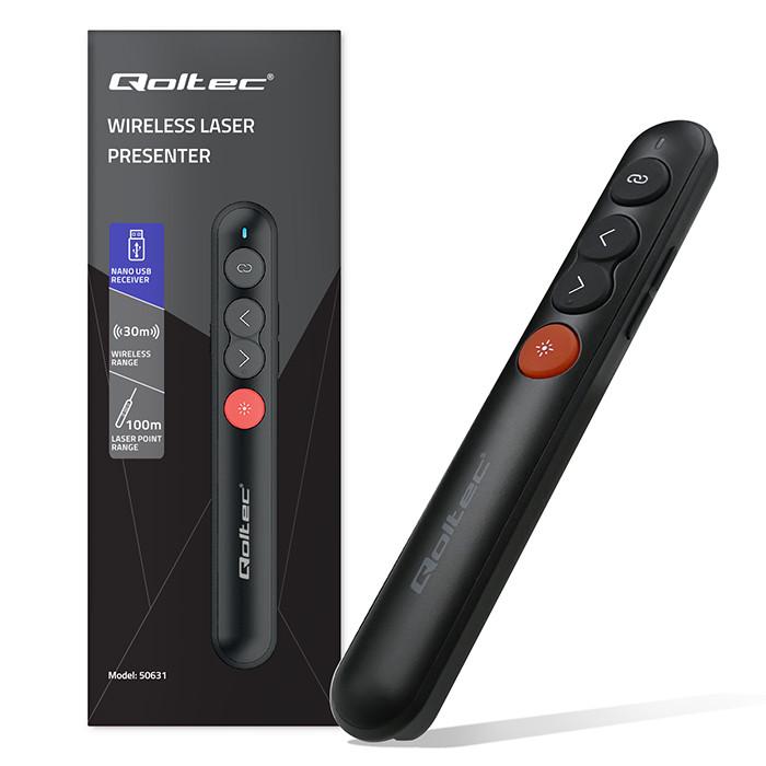 Qoltec Laserowy wskaźnik | Prezenter 4w1 | USB 3.0 | 2.4GHz | 30m - zdjęcie 1